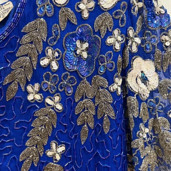 Laurence Kazar vintage Blue Embroidered Dress size small - Picture 7 of 12